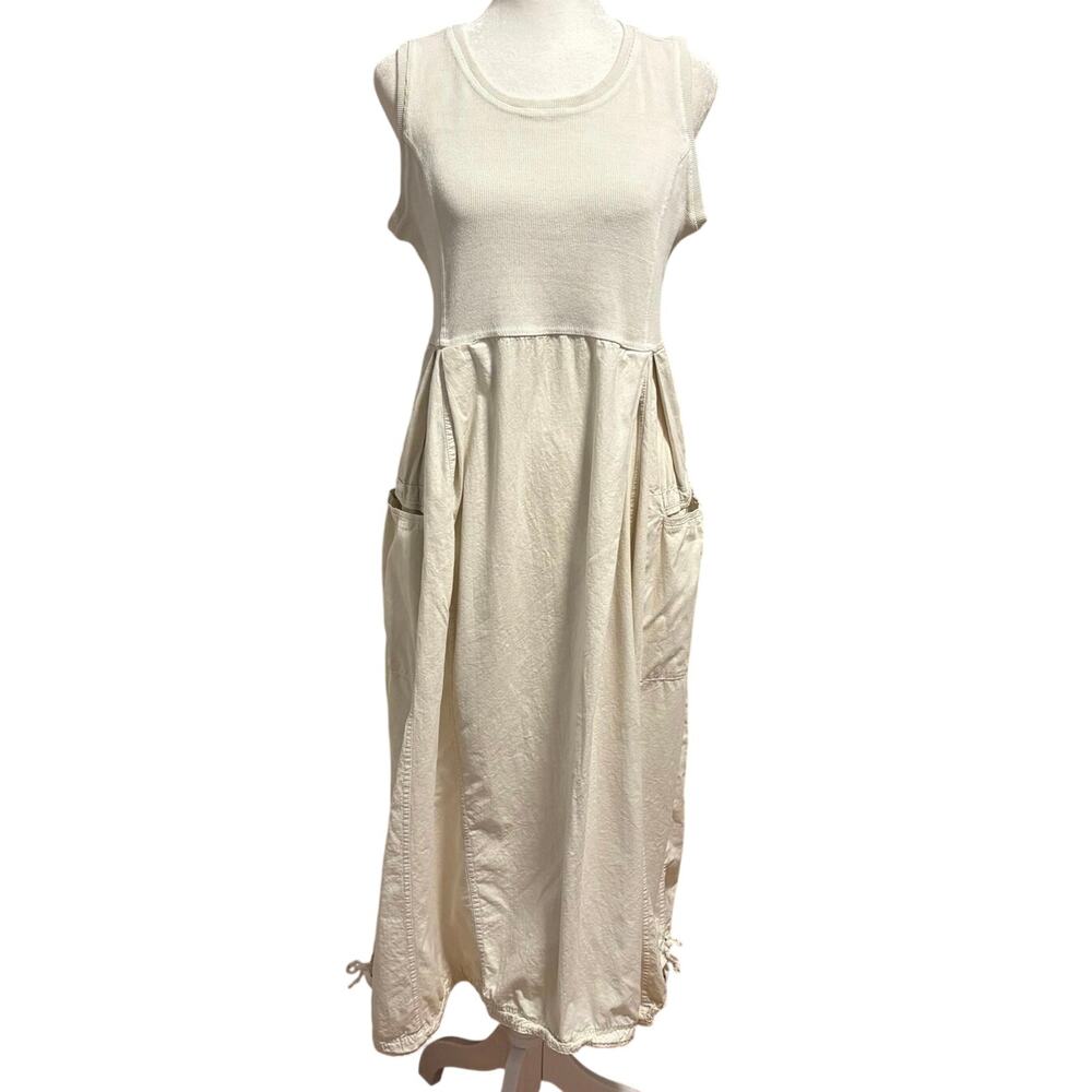 Easel Size M Midi Dress Sleeveless Mixed Material Lagenlook Bone